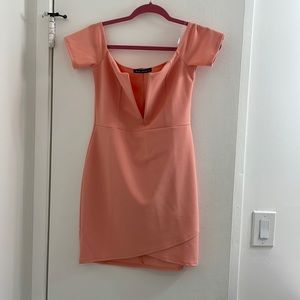 Deep v off shoulder mini dress